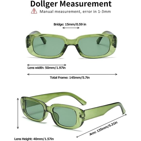 Trendy Rectangle Green Black Sunglasses Women Men Retro Square Fashion Shades
